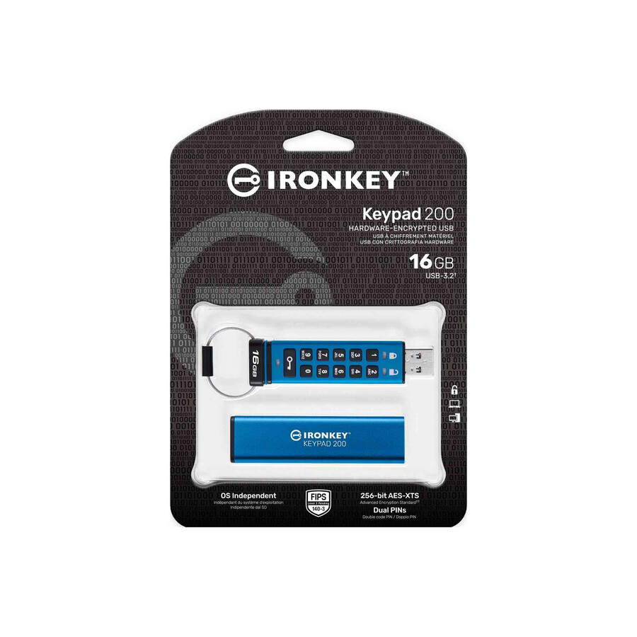 unidad flash usb kingston ironkey keypad serie 200 - capacidad = 16 gb conector = usb-c