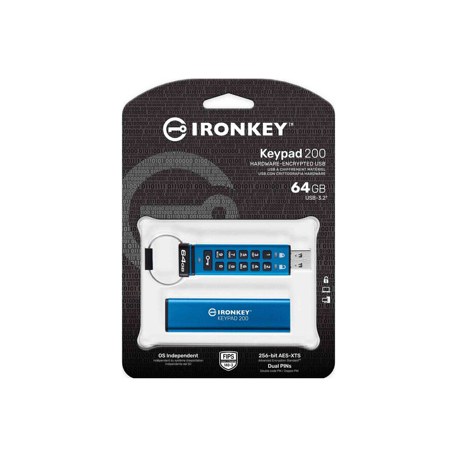 unidad flash usb kingston ironkey keypad serie 200 - capacidad = 256 gb conector = usb-a
