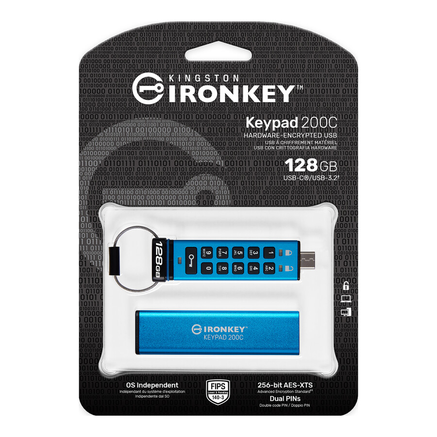 unidad flash usb kingston ironkey keypad serie 200 - capacidad = 256 gb conector = usb-c