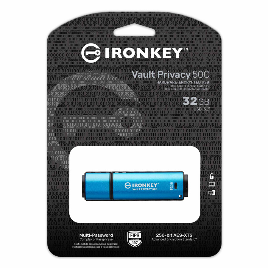kingston ironkey vault privacy serie 50 - capacidad 32 gb clase de velocidad usb 3.2 gen 1 conector usb-c